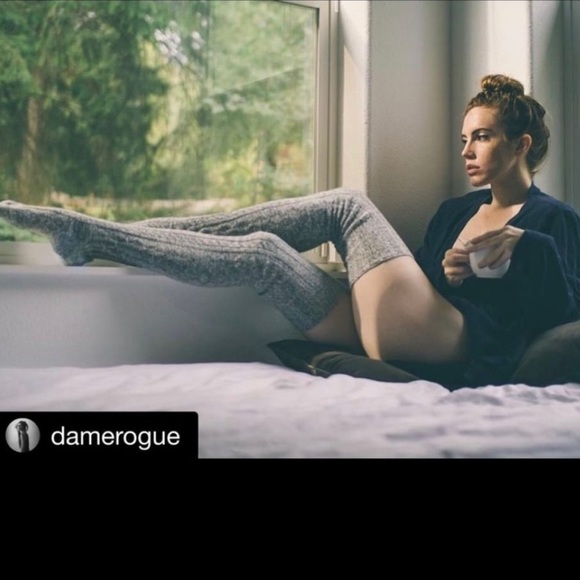 Black colorblock gray Anthropologie Thigh High cable knit - Picture 4 of 11